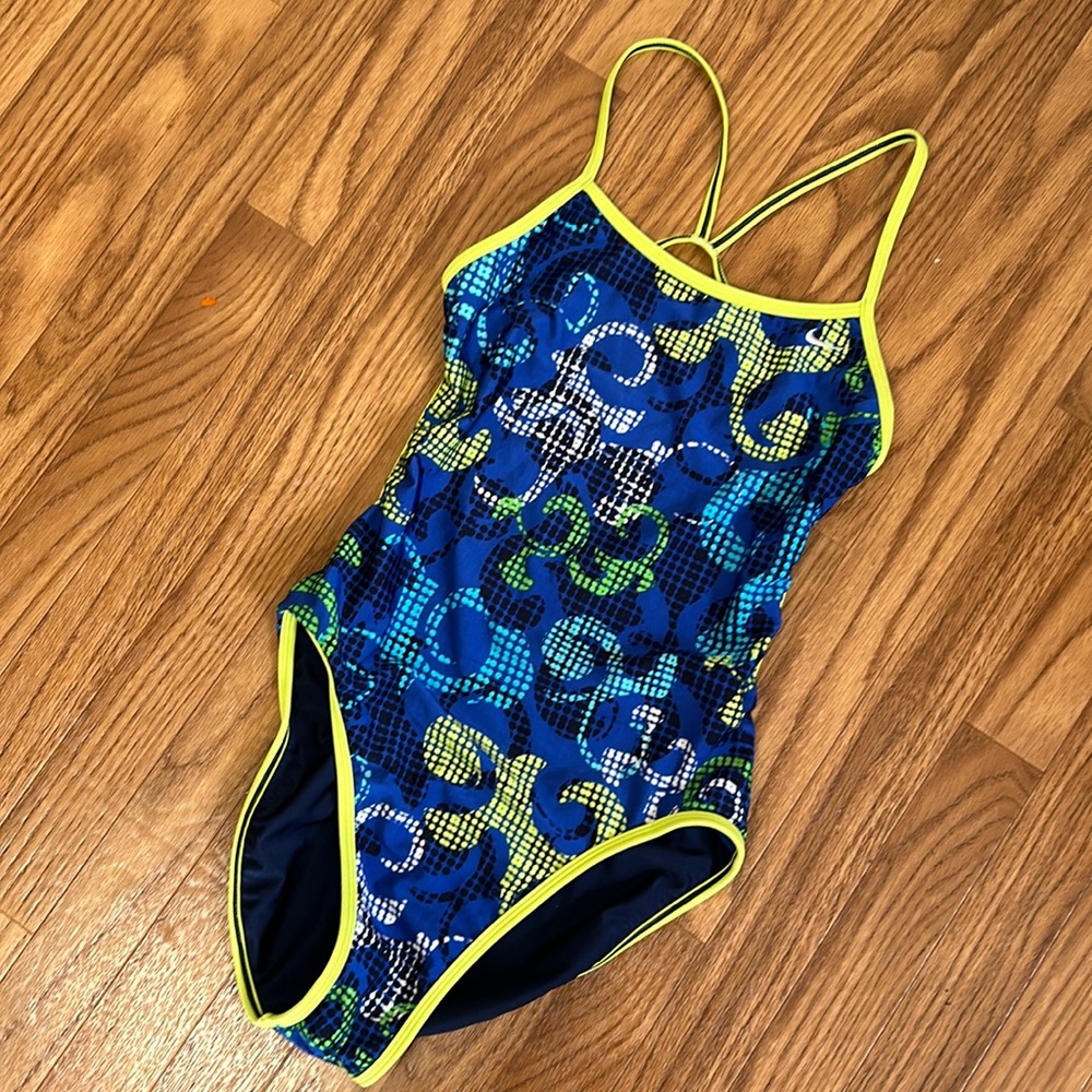 Nike Blue Yellow One Piece Swimwear SZ 6